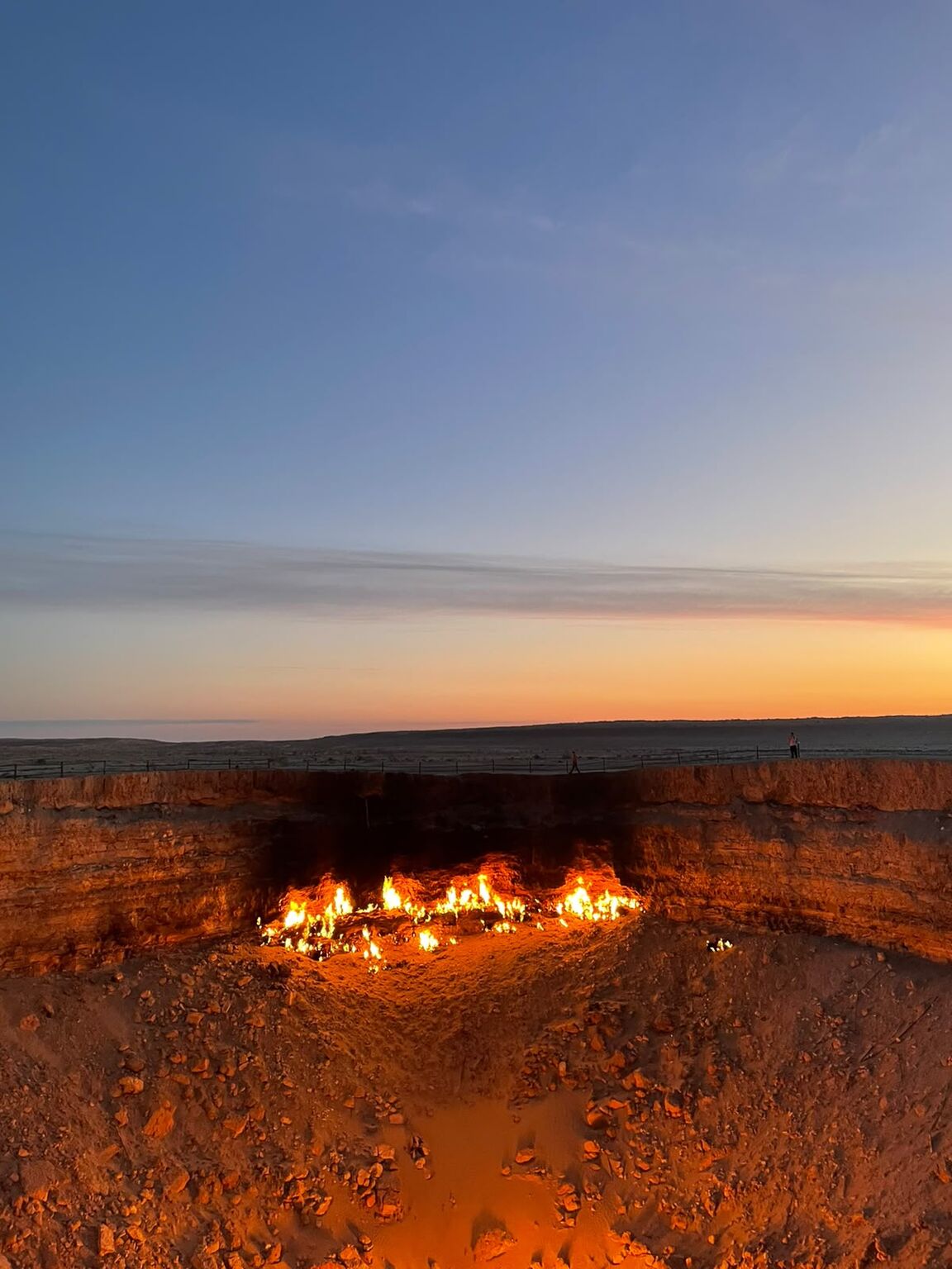 The Darvaza Gas Crater burning at dusk, Turkmenistan
